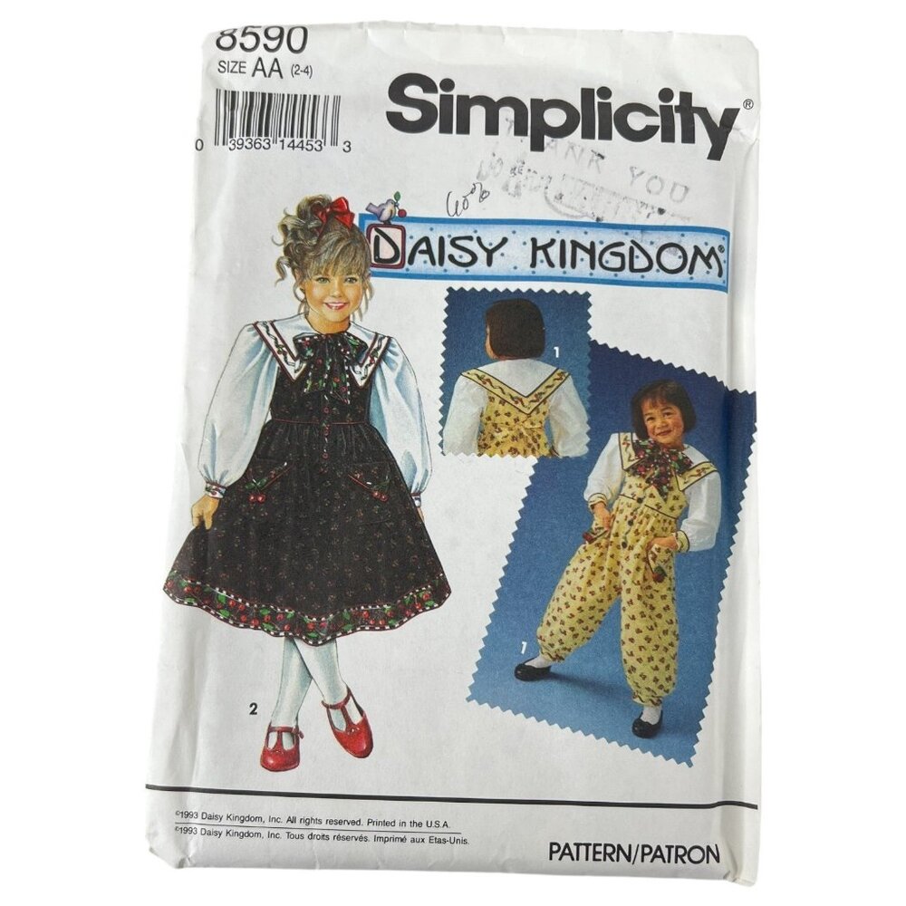 Simplicity 8590 Daisy Kingdom Sewing Pattern Girl Dress Jumpsuit Size AA 2 3 4 - Picture 2 of 7